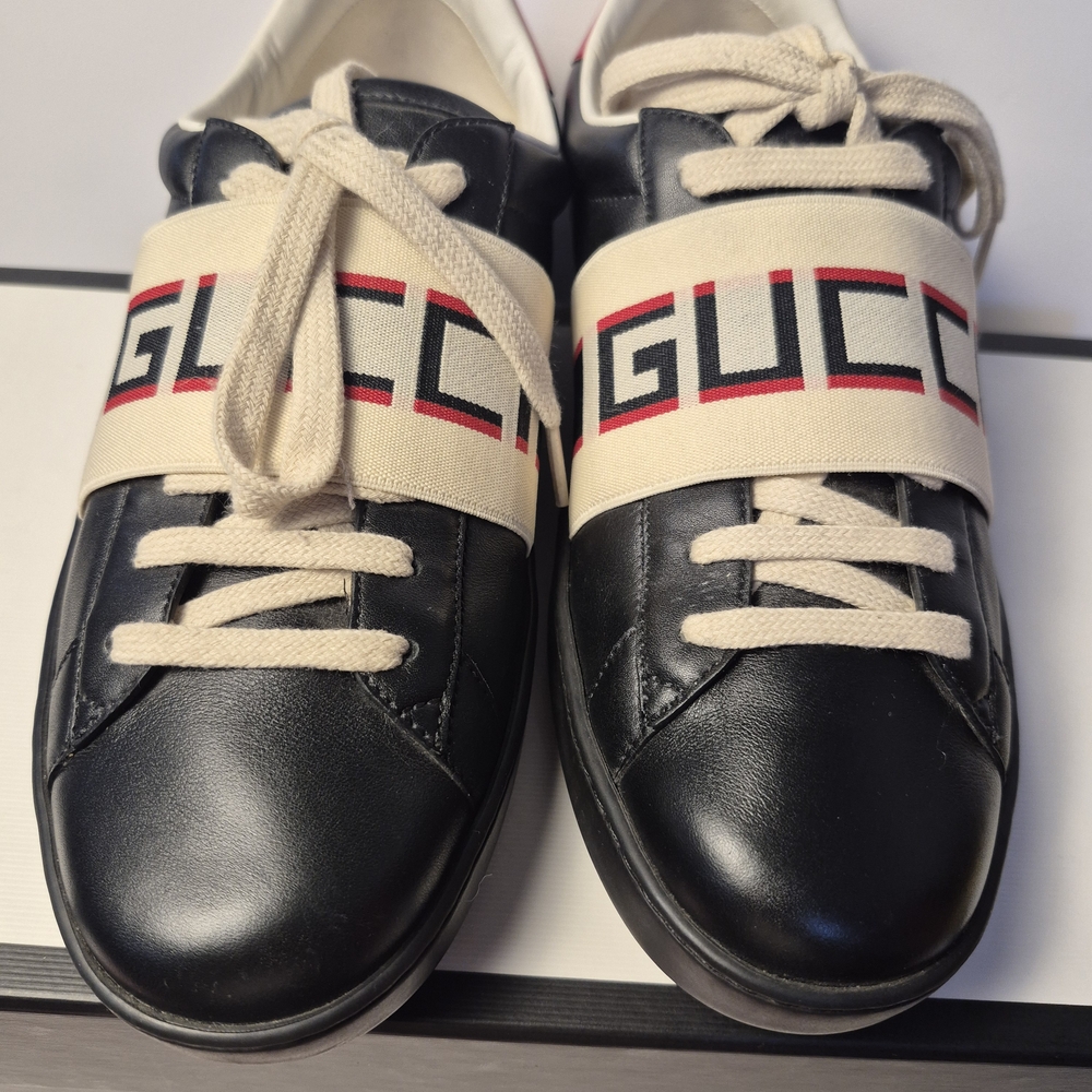 GUCCI - Authentic Preloved Gucci Mens ACE Stripe Black Sneakers US 8.5 - Picture 6 of 11